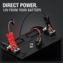 Direct Power. 12V output resting on top of battery with clamps attached to terminals