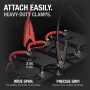Attach Easily. Clamps attaching to a wide terminal and a narrow battery terminal.