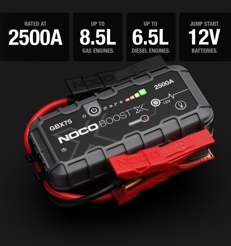  NOCO Boost X GBX75 Ultrasafe - Batería de arranque portátil de  2500 A, 12 V, de litio, paquete de refuerzo para batería de automóvil,  cargador de batería con USB-C y cables